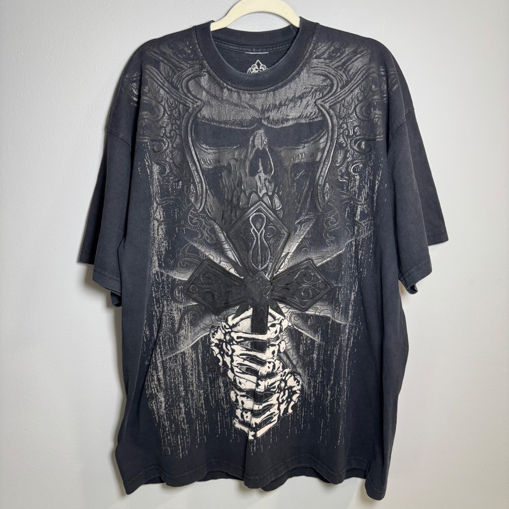 XVR Unlimited Mens Graphic T-Shirt Black Skull Cross Gothic Embroidered XL 2XL - Picture 1 of 8